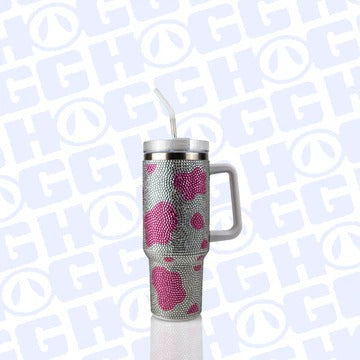 40oz Bedazzled Pink/Silver Cow print